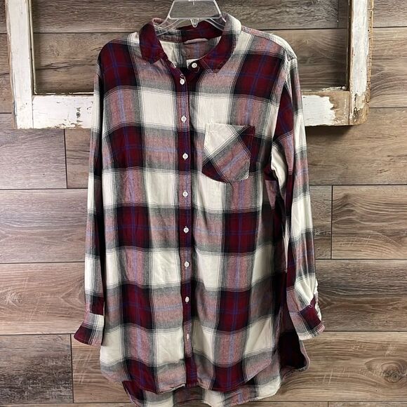 Ava & Viv Women’s Plaid Long Sleeve Button Up Down Shirt Sz 1X Red White Black - Picture 2 of 8